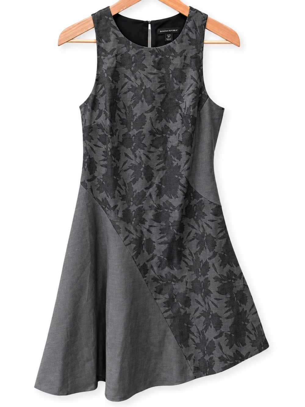 Banana Republic Petite 8P Gray Floral Bias Cut Wool Blend Midi Dress